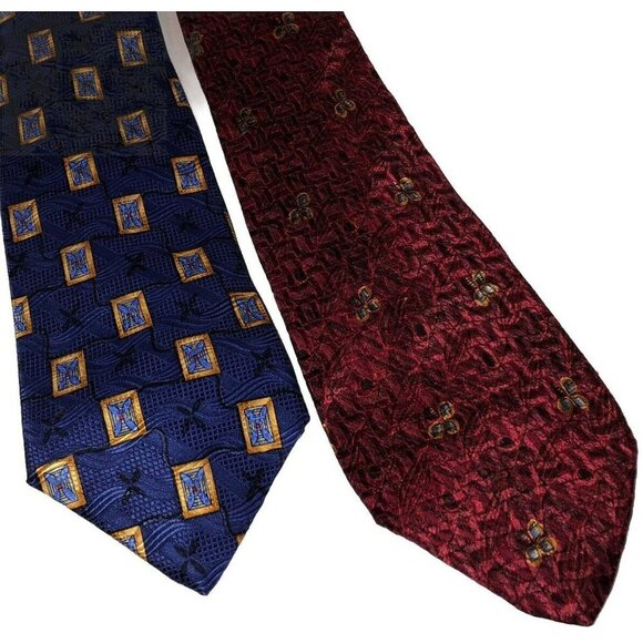 Lot of 2 Robert Talbott Best Of Class Blue Gold Wine 100% Silk Neck Ties USA - Picture 1 of 11